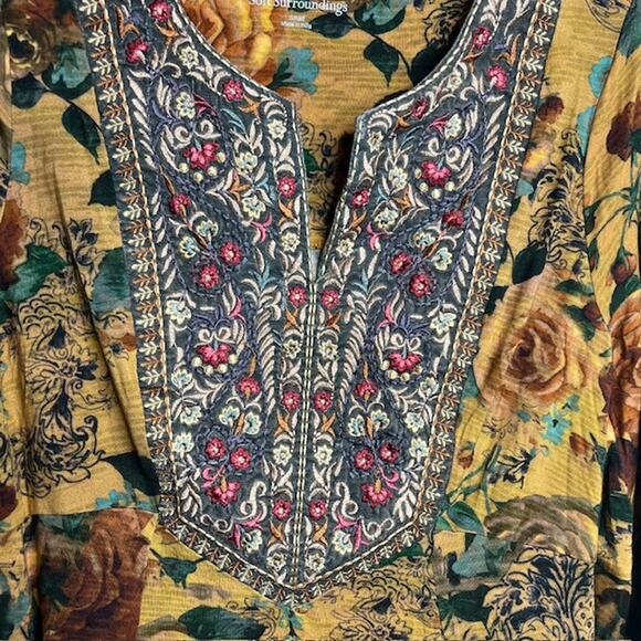 Soft Surroundings Stunning Jewel Tone Floral Boho Tunic Top Size Small - Picture 5 of 13